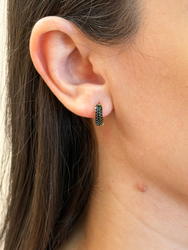 Argola zircônias pretas e caneta de ródio negro