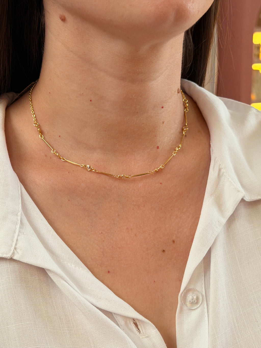 Colar choker palitos e cristal