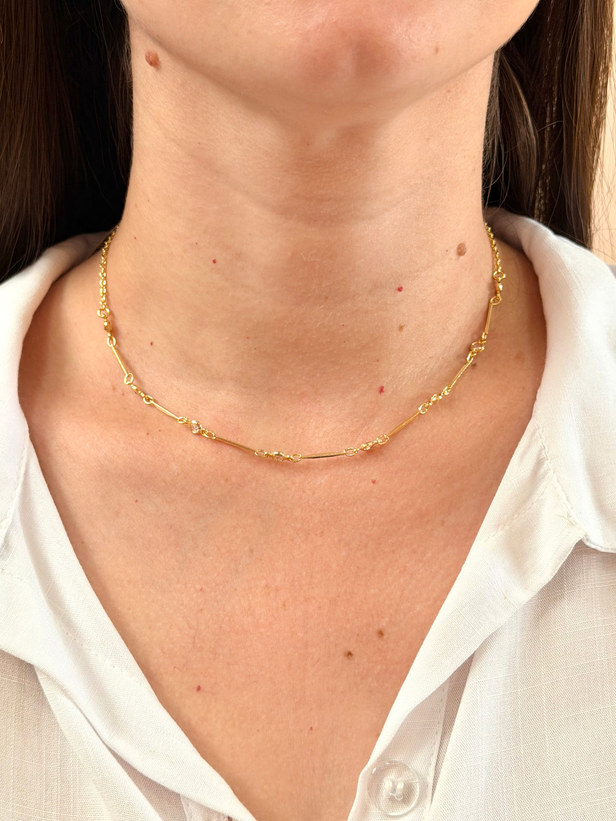 Colar choker palitos e cristal