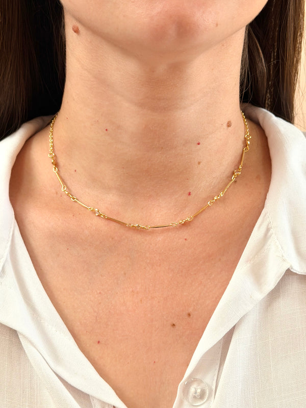 Colar choker palitos e cristal