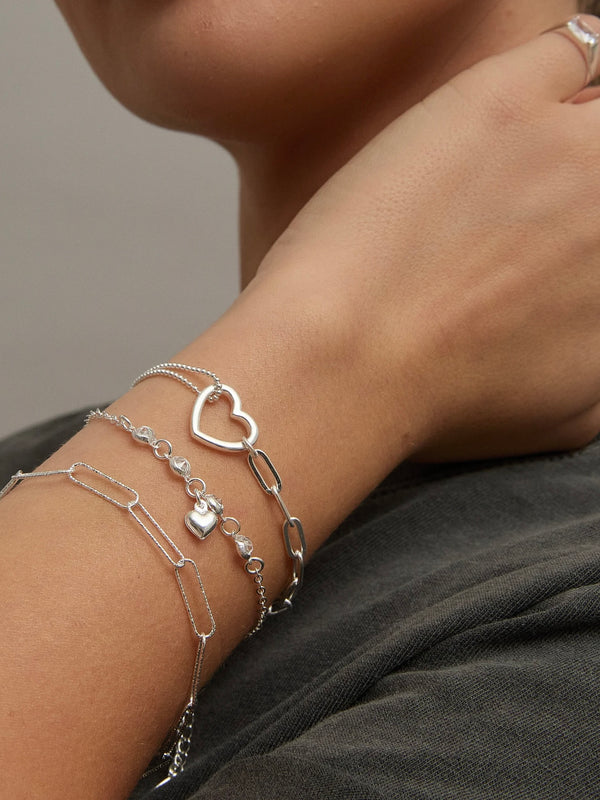 Pulseira entremeio zircônias pingente coração