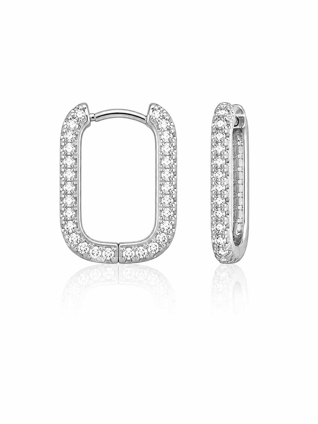Argola retangular cravejada frente e verso