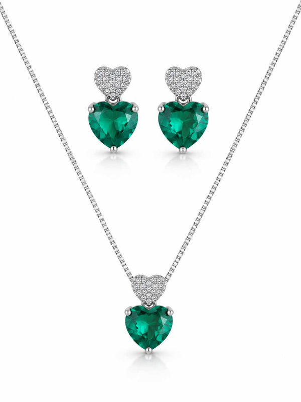 Conjunto coração verde cravejado