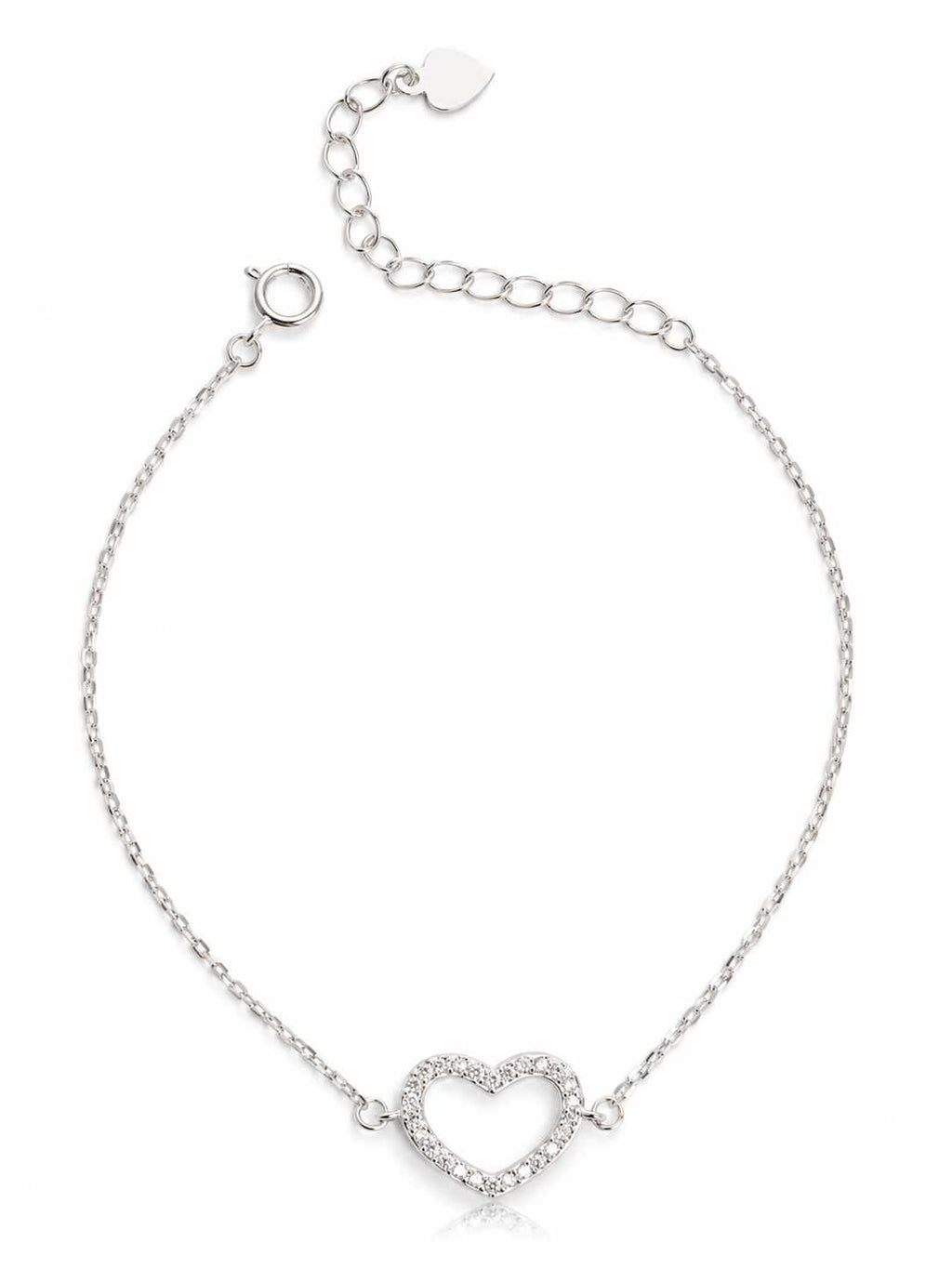 Pulseira entremeio coração vazado cravejado