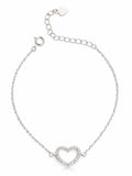 Pulseira entremeio coração vazado cravejado