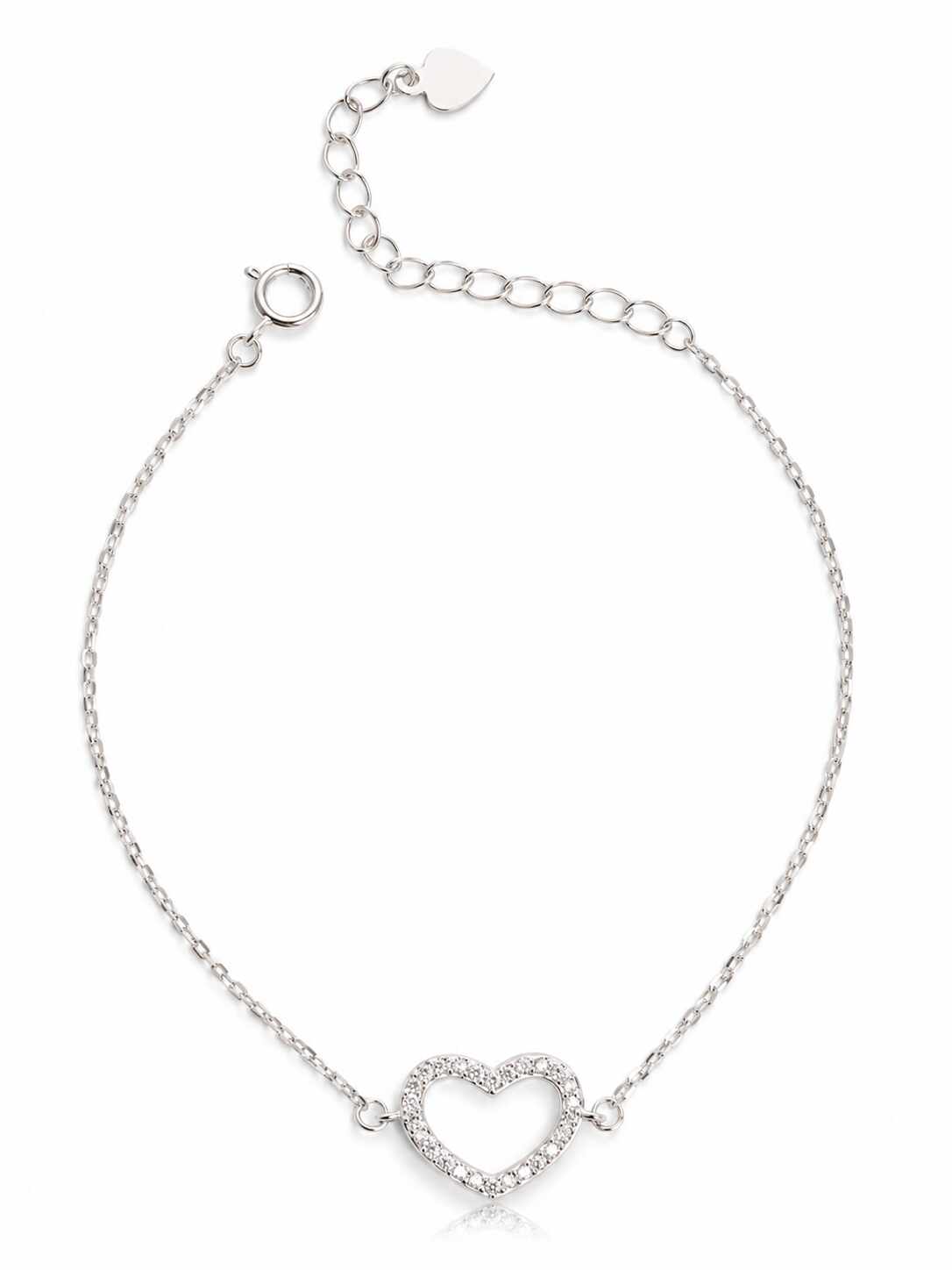 Pulseira entremeio coração vazado cravejado