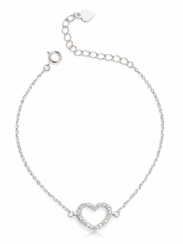 Pulseira entremeio coração vazado cravejado
