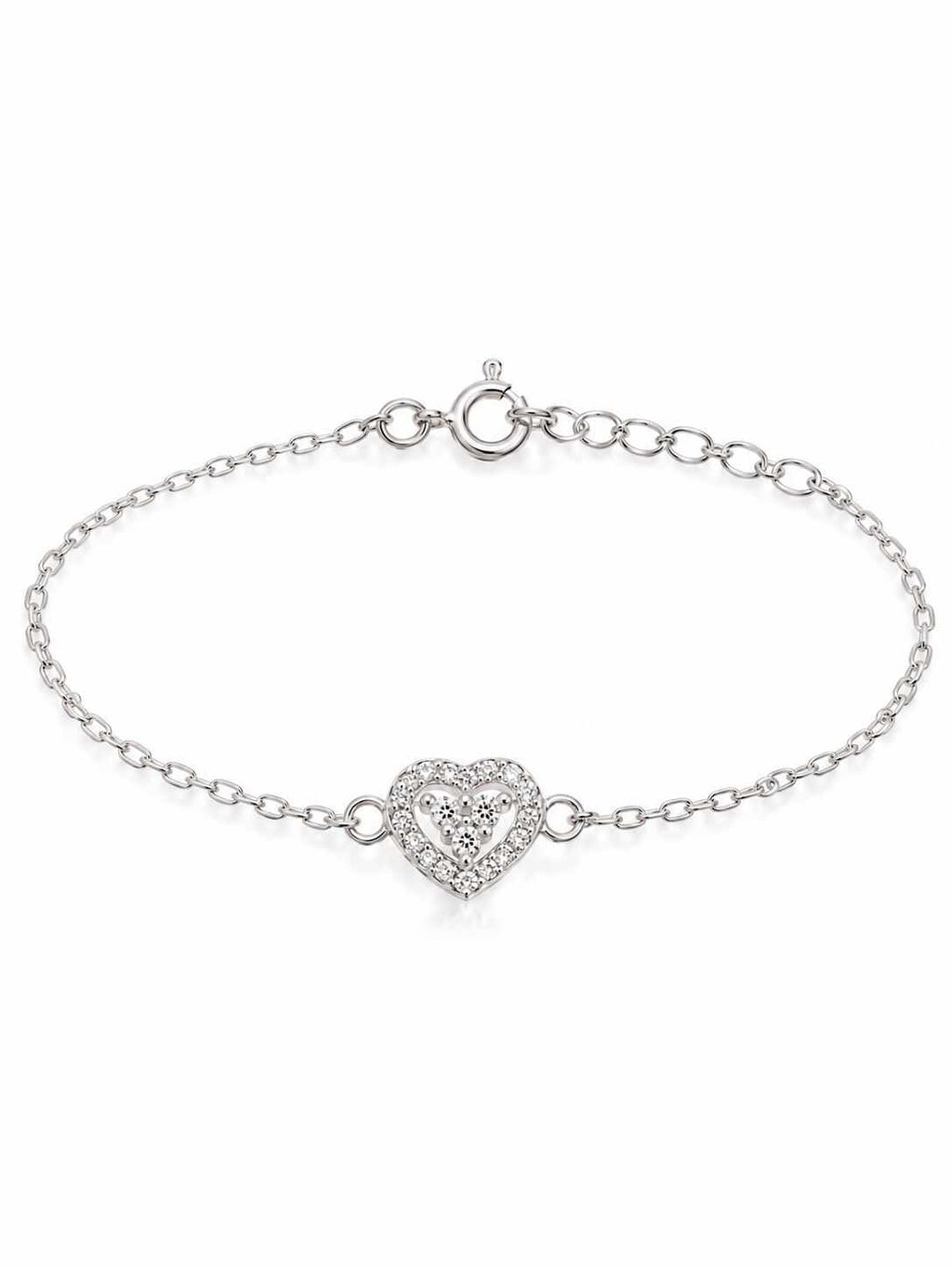 Pulseira entremeio coração vazado cravejado