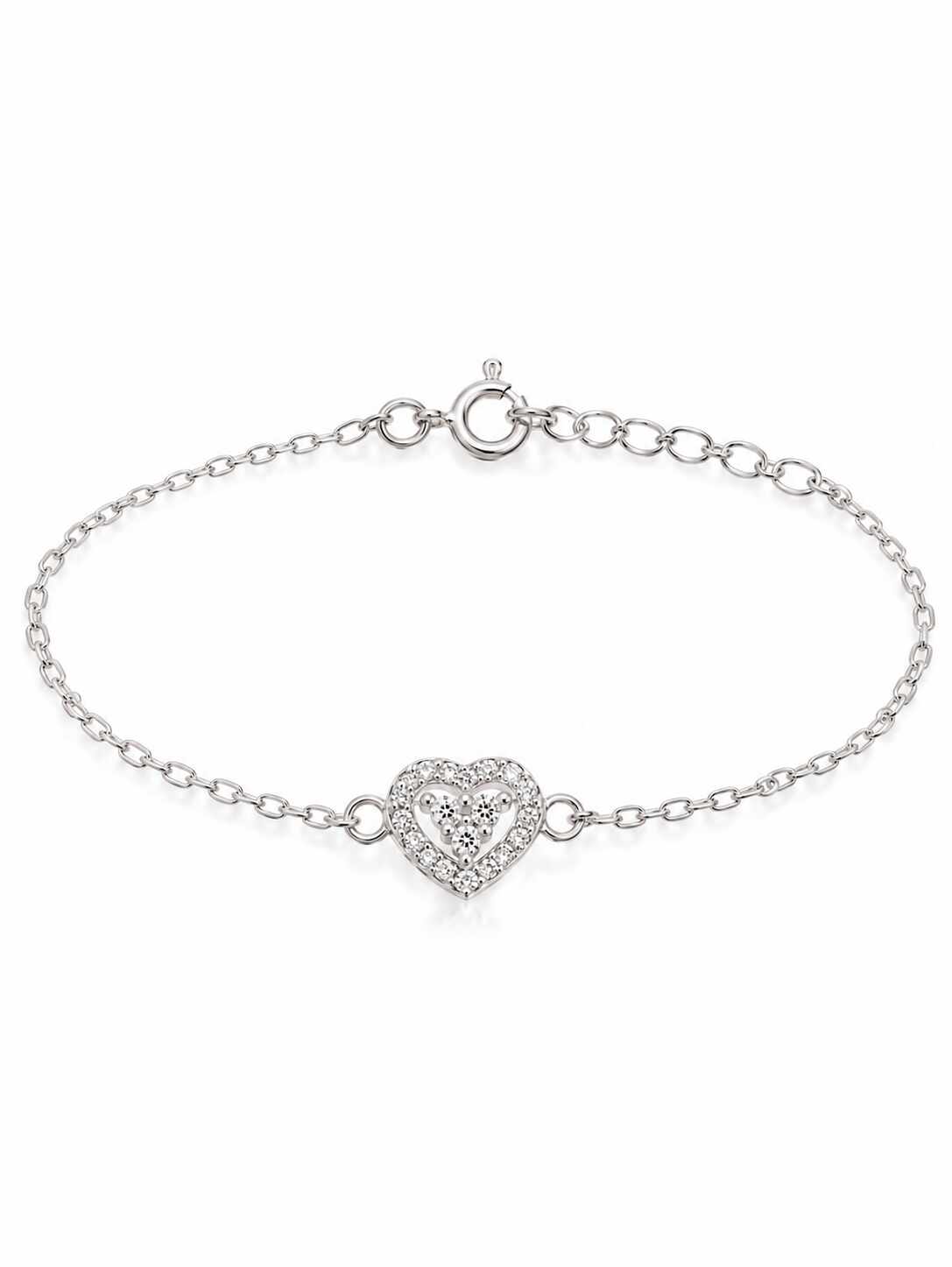 Pulseira entremeio coração vazado cravejado