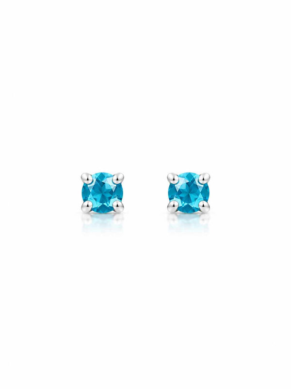 Brinco zircônia redonda azul 3mm garra