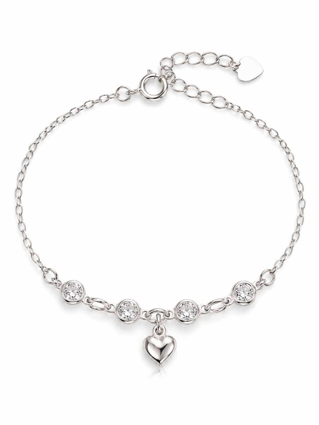Pulseira entremeio zircônias pingente coração 