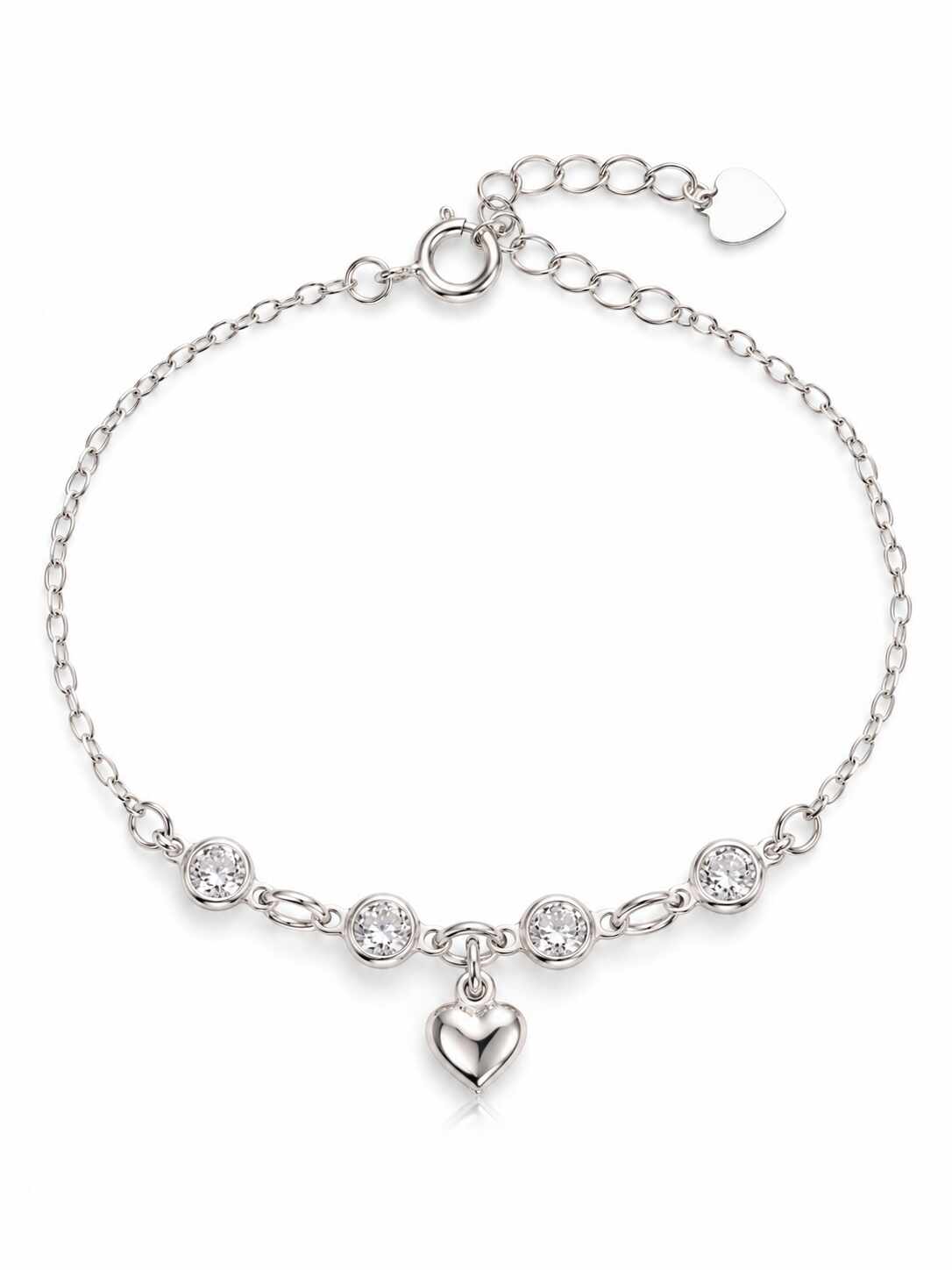 Pulseira entremeio zircônias pingente coração 