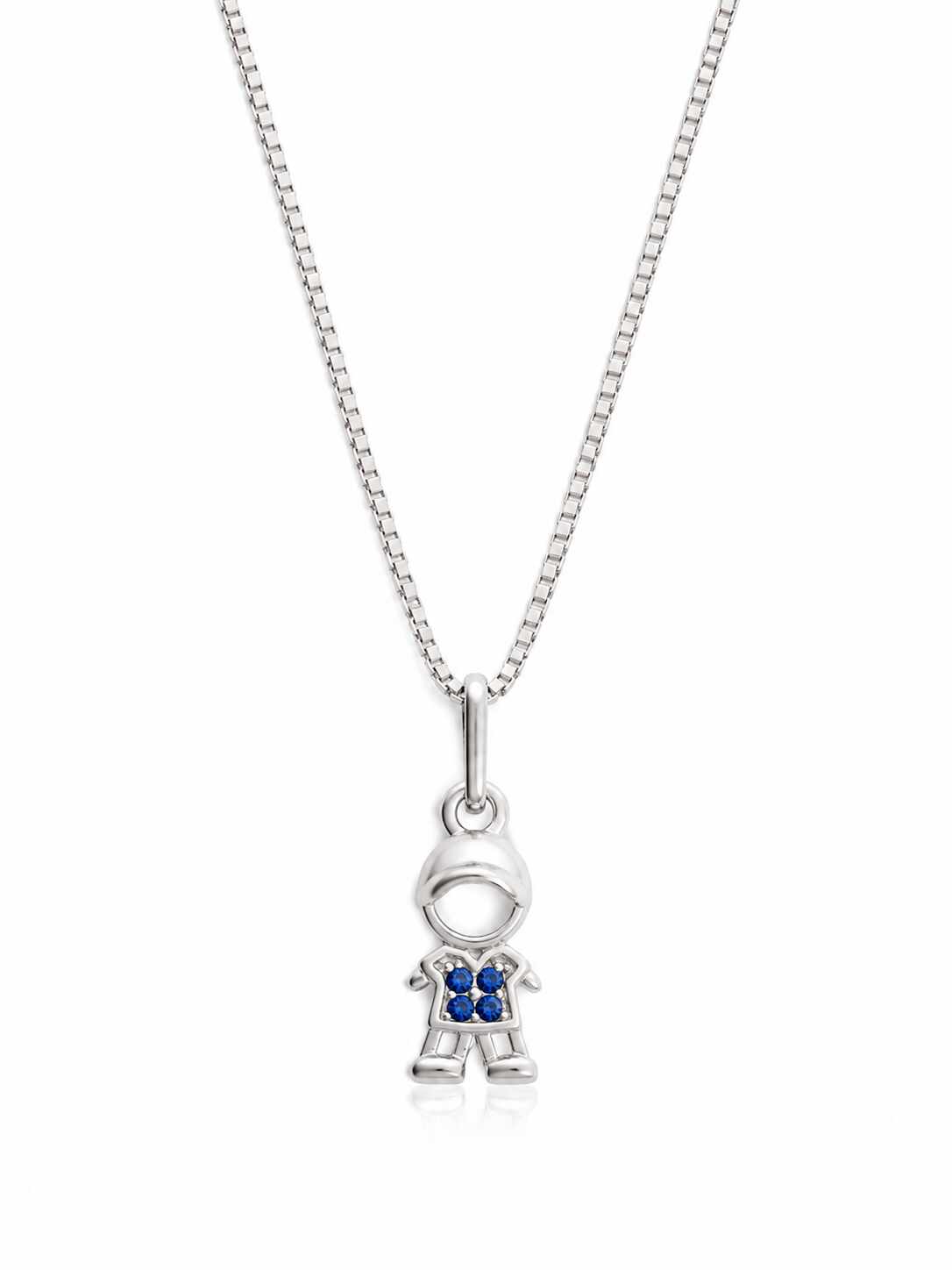 Colar pingente menino detalhe zircônias azul  45c