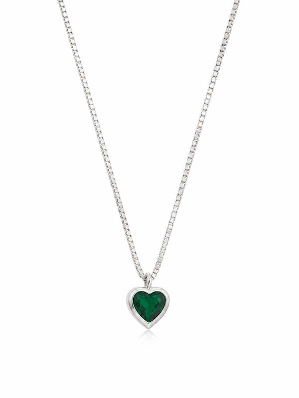Colar zircônia coração esmeralda 6mm 40cm
